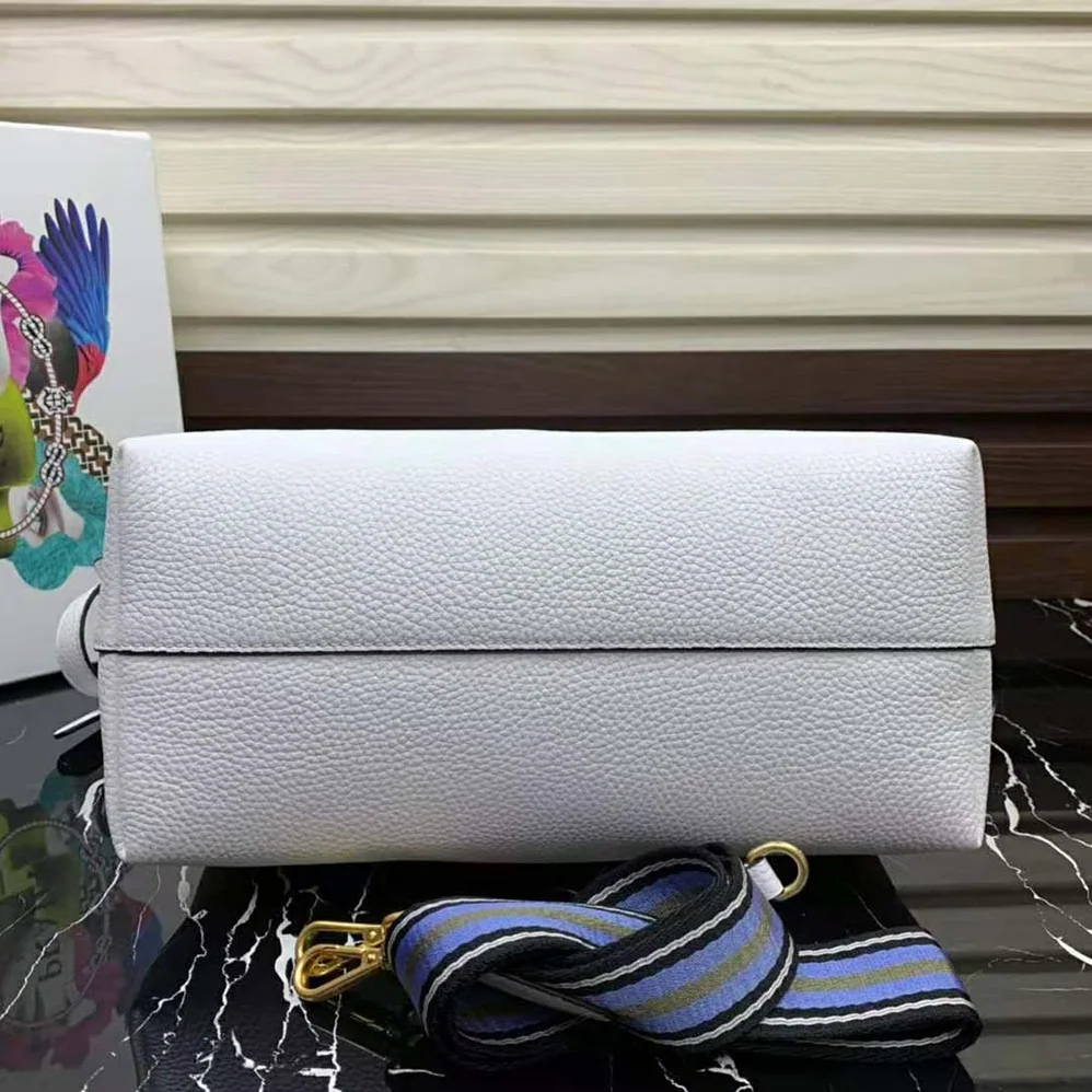 Prada Leather Handbag with Metal lettering Logo on the Front for Women in White
