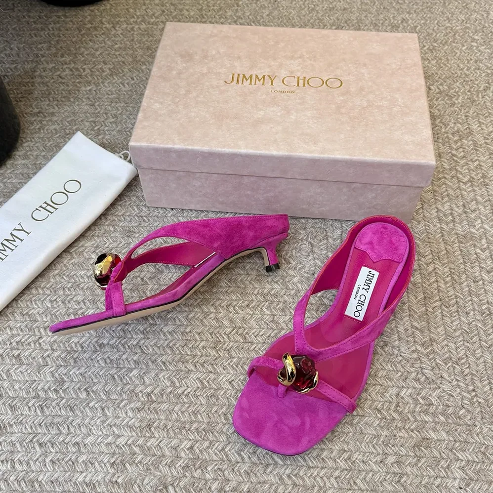 Jimmy Choo Emeri Stone 35 Violet Orchid And Dark Amber Suede Sandals for Women