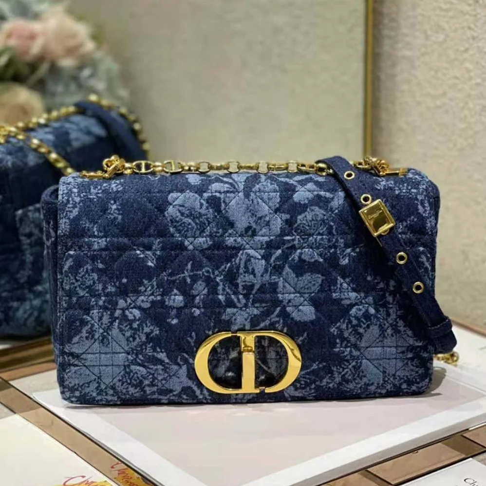 Dior Large Dior Caro Bag Blue Dior Flowers Cannage Denim for Women Dior Large Dior Caro Bag Blue Dior Flowers Cannage Denim for Women