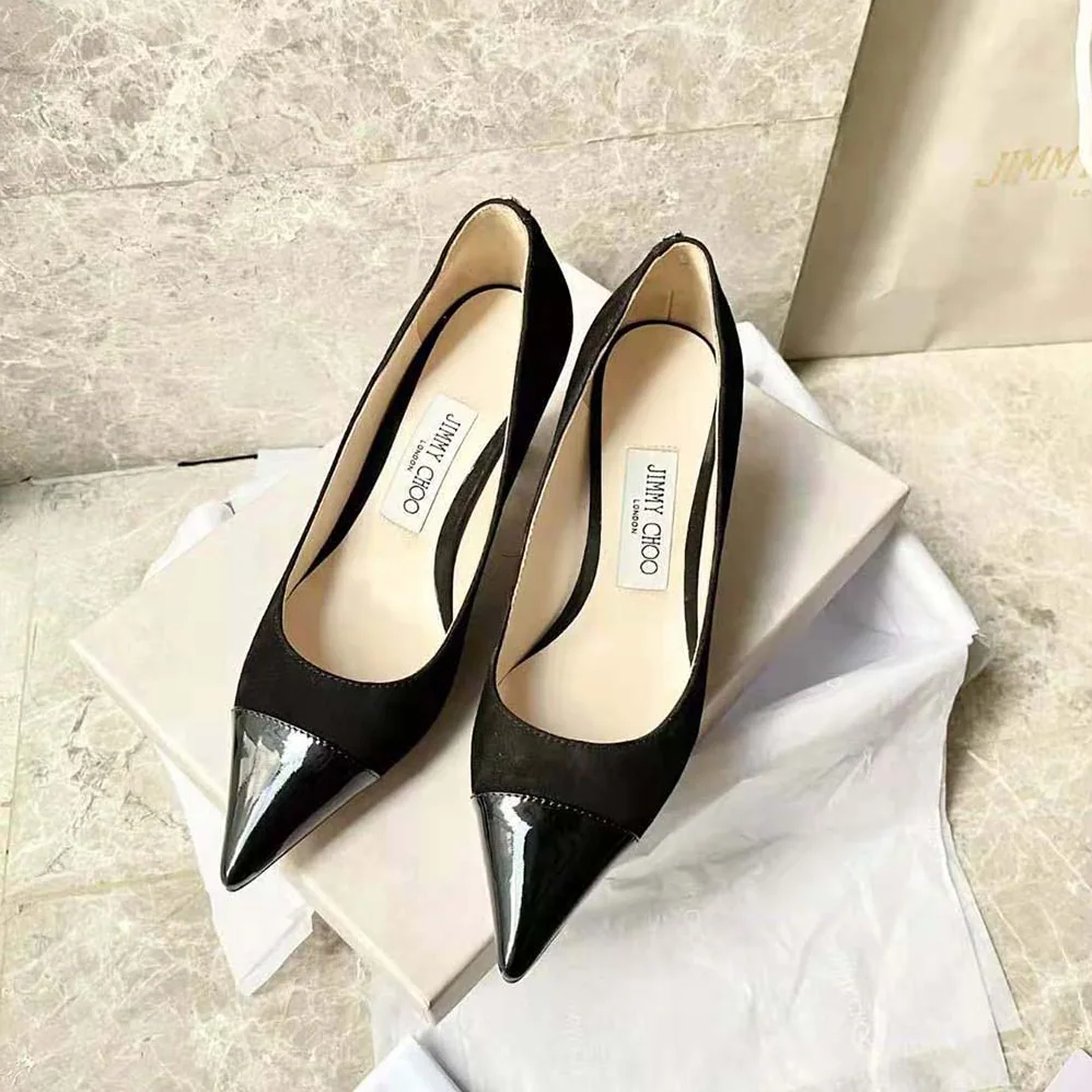 Jimmy Choo RENE 65 Black Suede and Patent Leather Pointed Pumps for Women