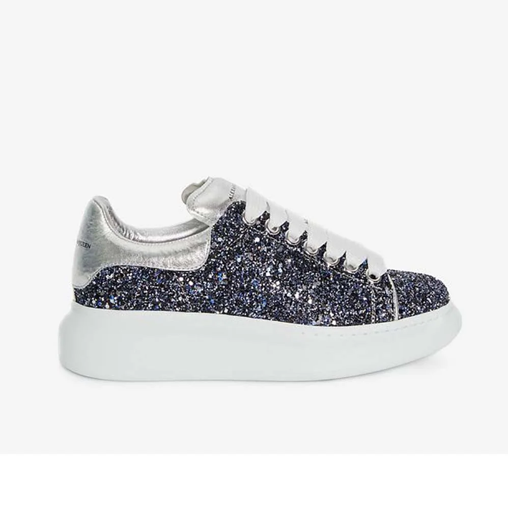 Alexander Mcqueen Midnight Blue Glitter Lace for Women in Up Oversized Sneaker