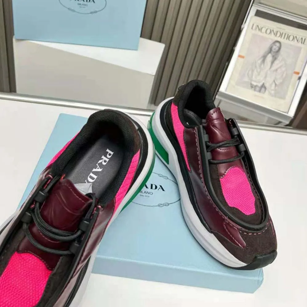Prada Systeme Brushed Leather Sneakers with Bike Fabric and Suede Elements for Men in Pink