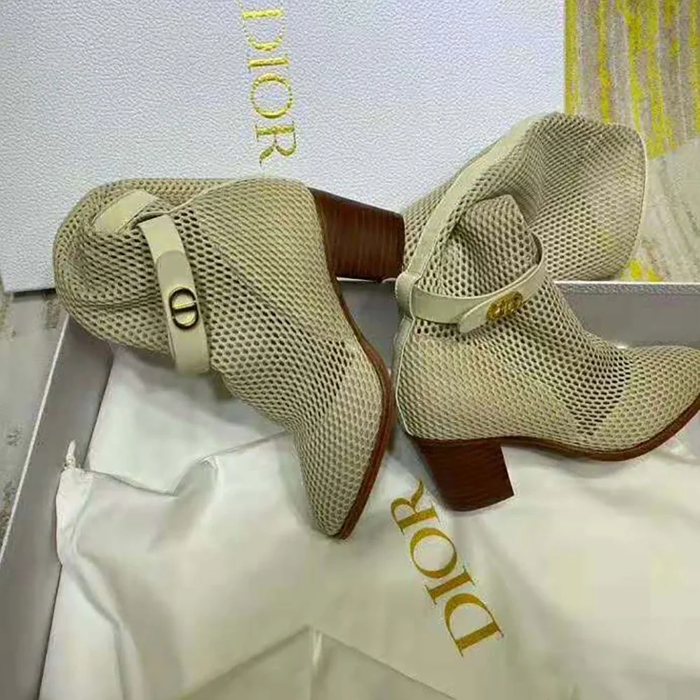 Dior Dior Empreinte Heeled Boot Off-White Mesh Calfskin in 7cm Heel for Women