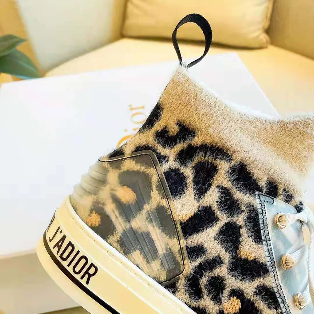 Dior Walk'n'Dior Sneaker Fur-Effect Knit Printed with Beige Multicolor Mizza Pattern for Women Dior Walk'n'Dior Sneaker Fur-Effect Knit Printed with Beige Multicolor Mizza Pattern for Women