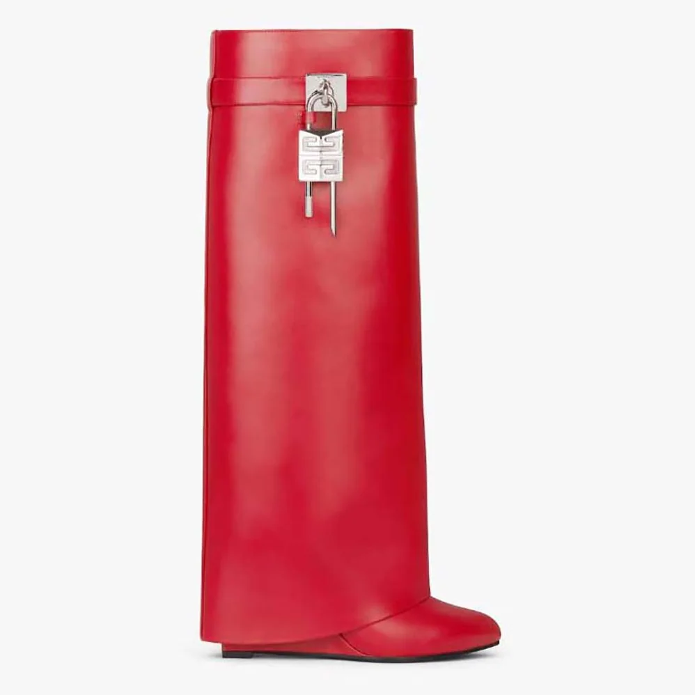 Givenchy Also Available in Wide Fit Shark Lock Boots in Leather for Women in Red Givenchy Also Available in Wide Fit Shark Lock Boots in Leather for Women in Red