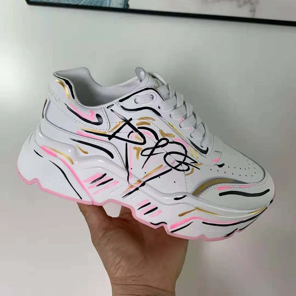 Dolce Gabbana D&G Hand-painted Calfskin Nappa Daymaster Sneakers for Women Dolce Gabbana D&G Hand-painted Calfskin Nappa Daymaster Sneakers for Women