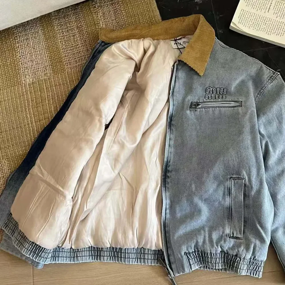 Miu Miu Logo Corduroy for Women in trimmed Denim Blouson