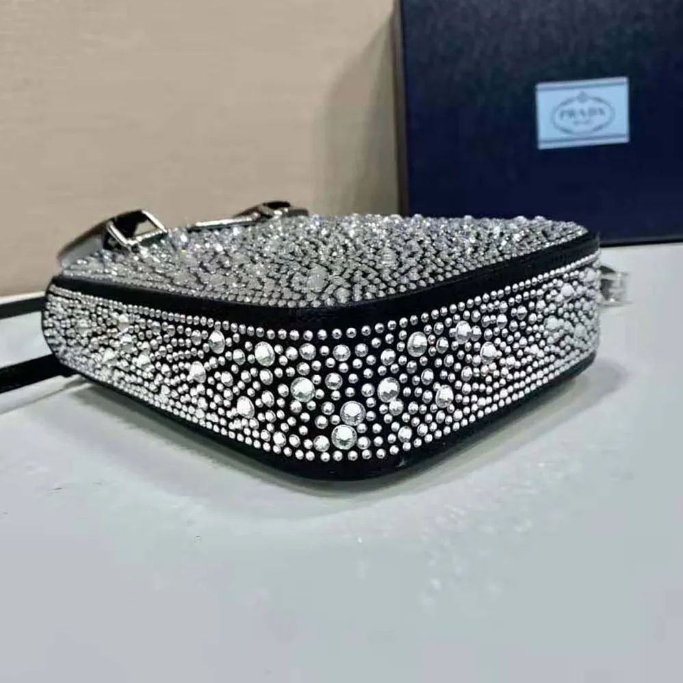 Prada Small Crystal-Studded Satin Tote Bag for Women in Black