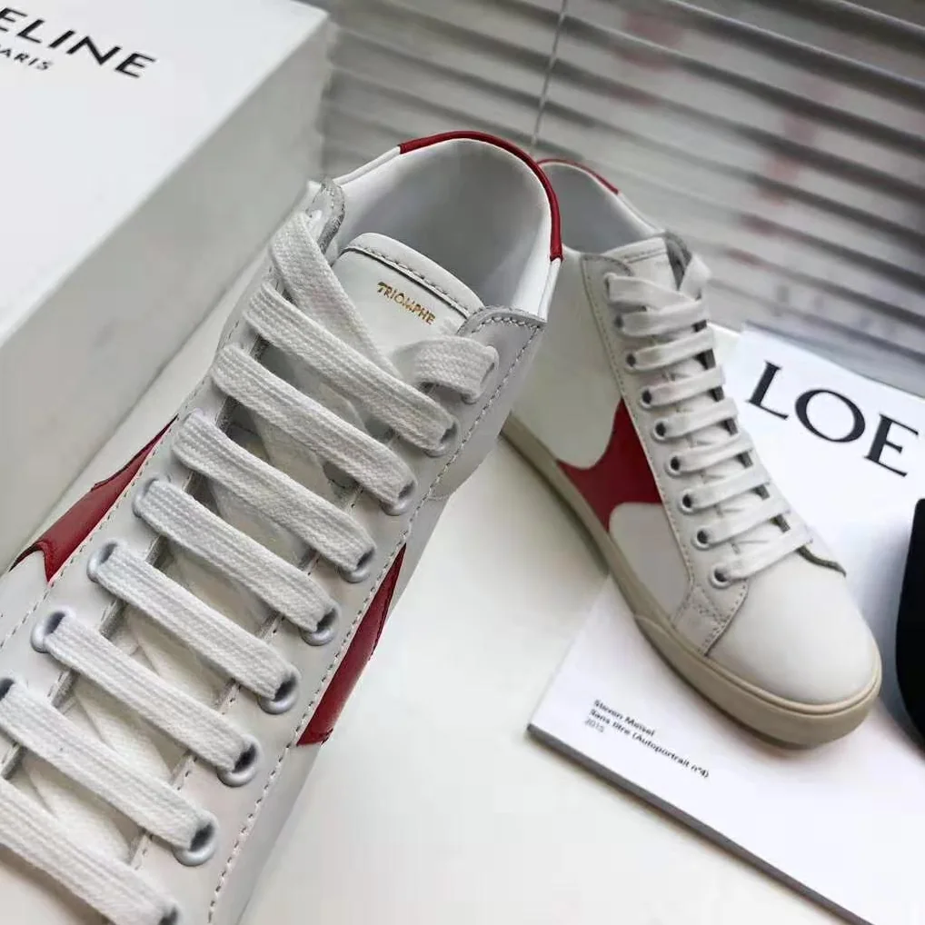 Celine Celine Triomphe Mid Lace Up Sneaker Calfskin for Women in Red