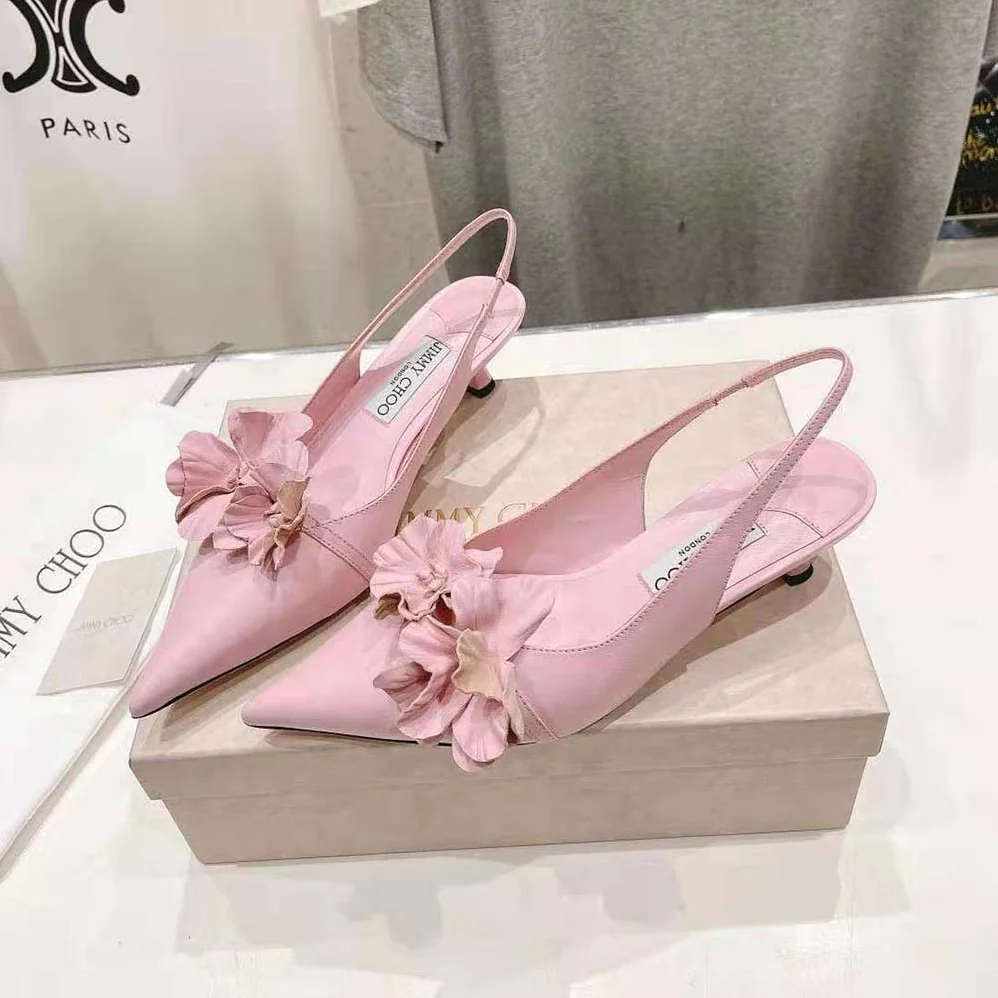 Jimmy Choo Amita Flowers 45 Rose Nappa Leather Sling Back Pumps with Flowers for Women Jimmy Choo Amita Flowers 45 Rose Nappa Leather Sling Back Pumps with Flowers for Women
