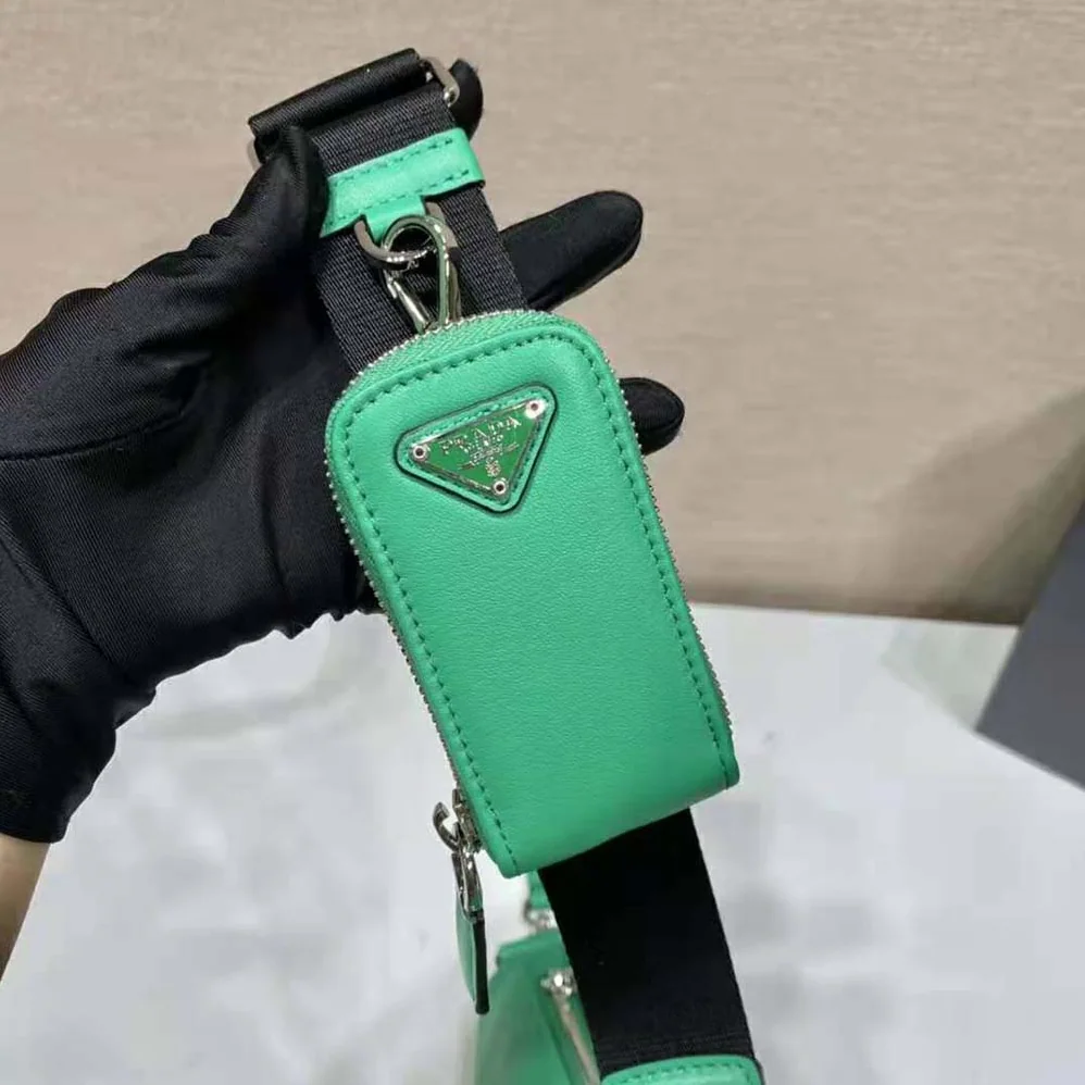 Prada Leather Triangle Shoulder Bag for Women in Green Prada Leather Triangle Shoulder Bag for Women in Green