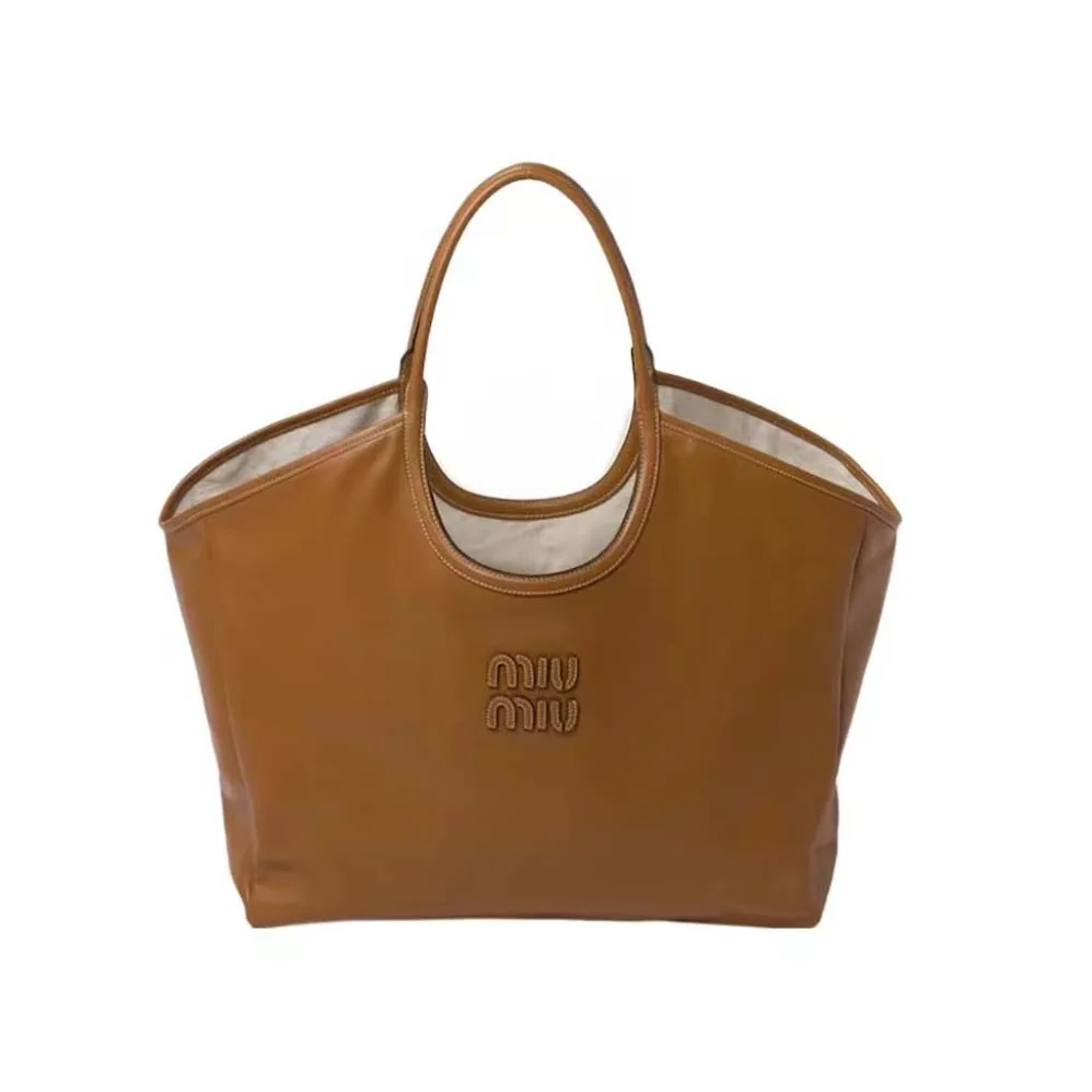 Miu Miu IVY Leather Bag with Leather Lettering Logo for Women in Brown