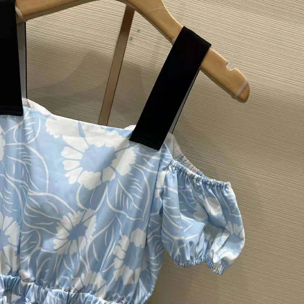Prada Printed Poplin Dress for Women in Blue Prada Printed Poplin Dress for Women in Blue
