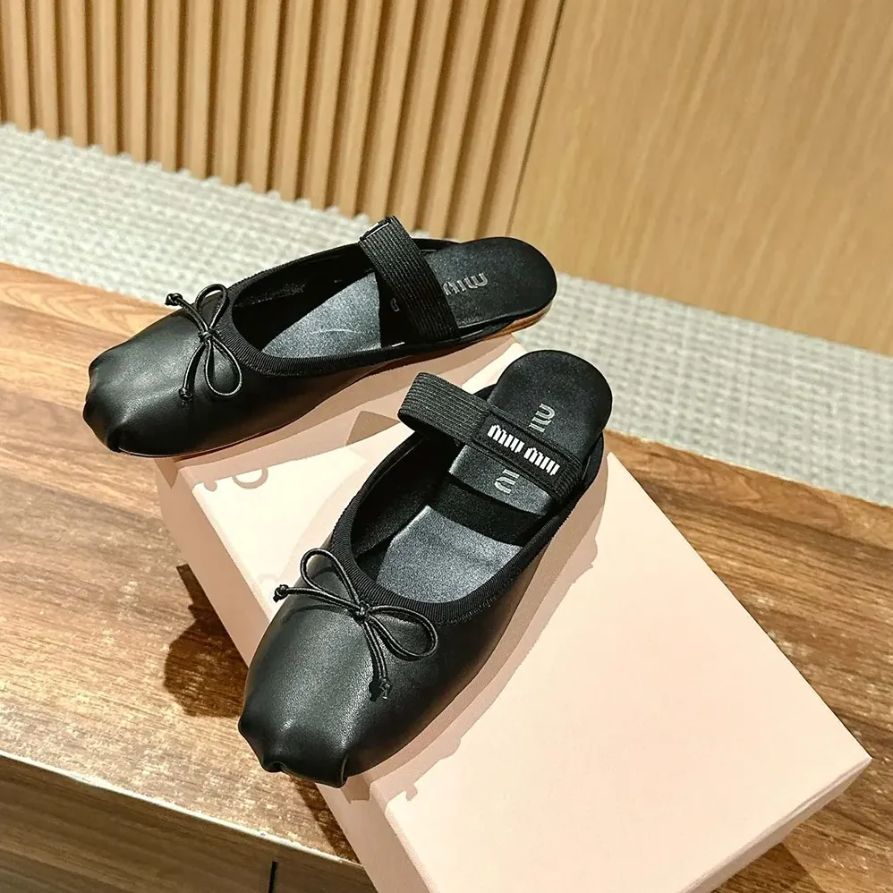 Miu Miu Leather Ballerina Mules for Women in Black
