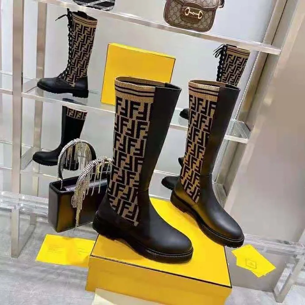 Fendi Rockoko Black Leather Ankle Boots with Stretch Fabric for Women