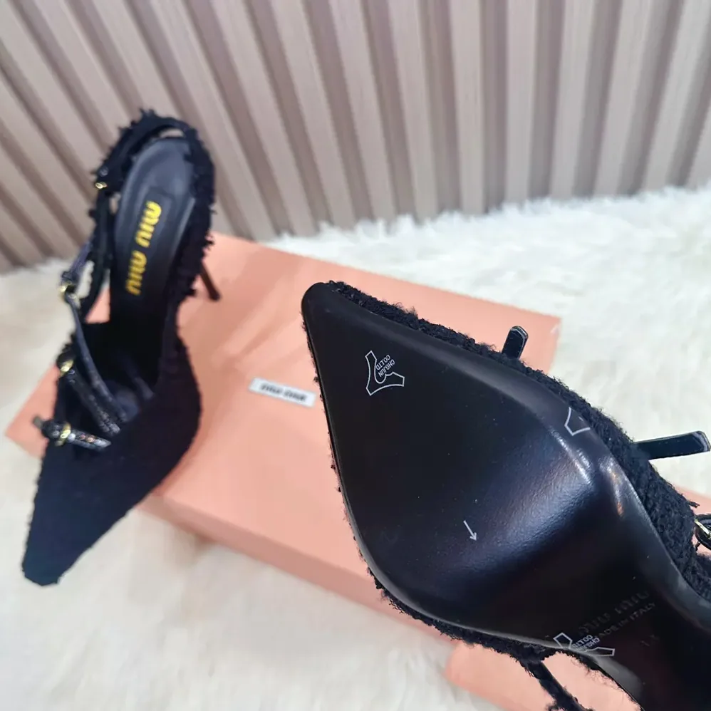 Miu Miu Fabric Slingbacks with Straps for Women in Black Miu Miu Fabric Slingbacks with Straps for Women in Black