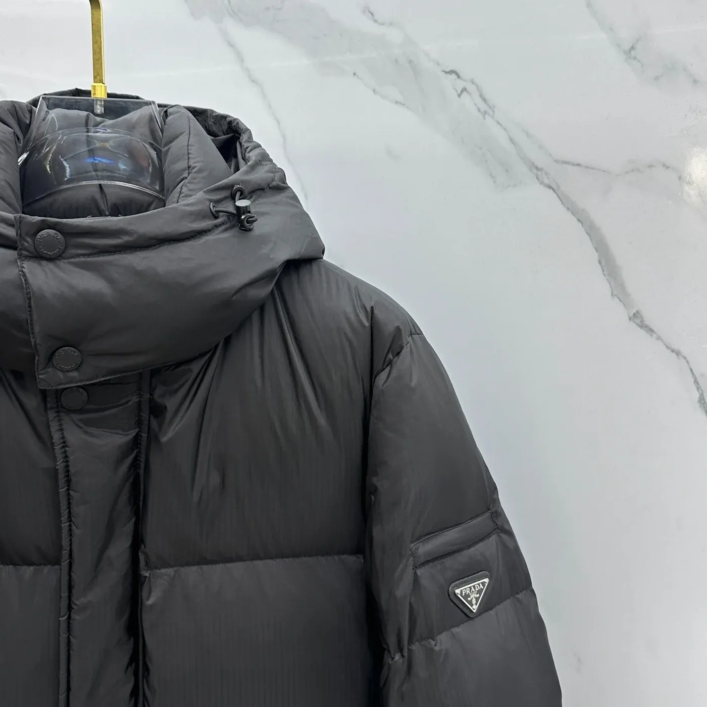 Prada ReNylon Hooded Down Puffer Jacket Black Prada ReNylon Hooded Down Puffer Jacket Black