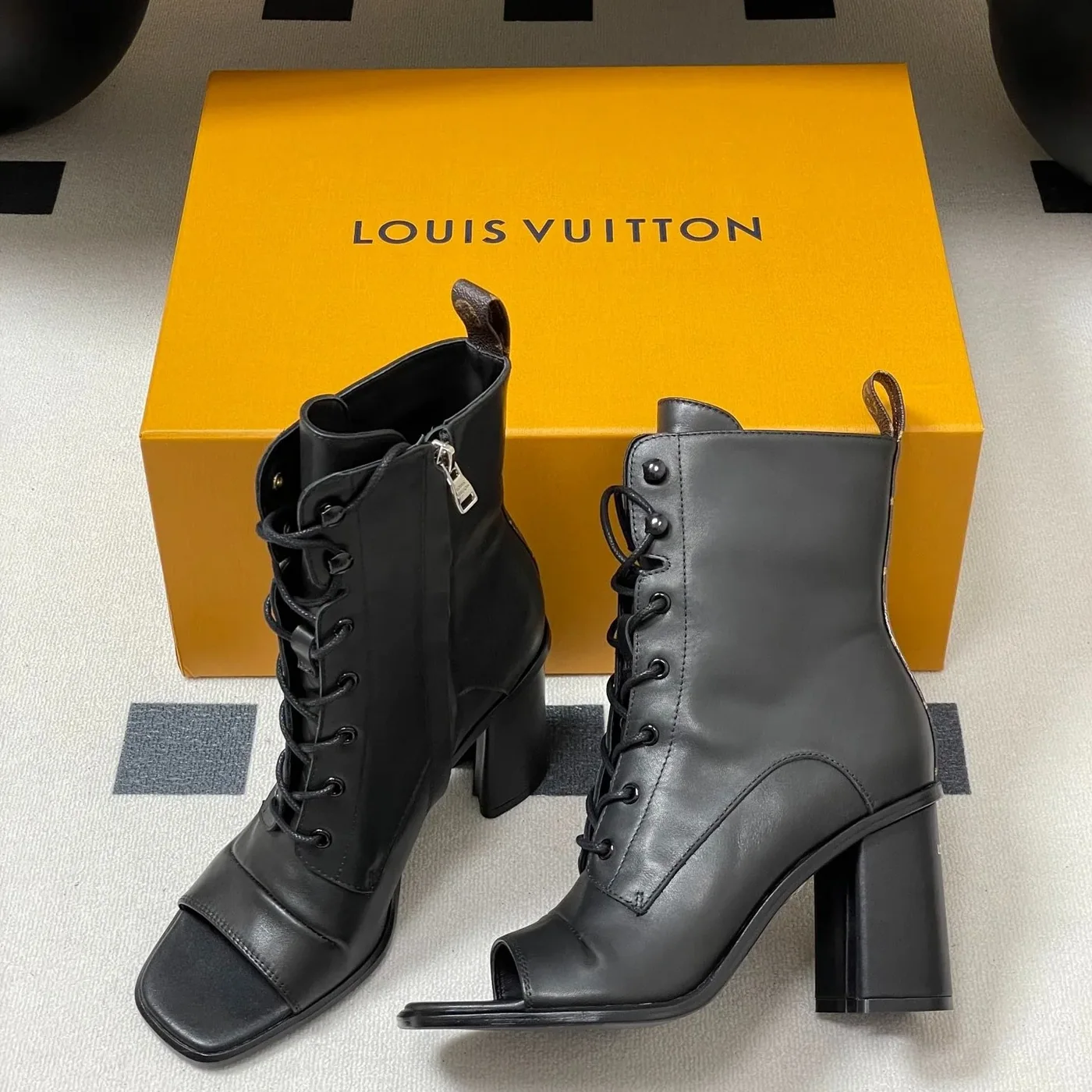 Louis Vuitton Berlin Open Toe Ankle Boots Black 1AIBRU Louis Vuitton Berlin Open Toe Ankle Boots Black 1AIBRU