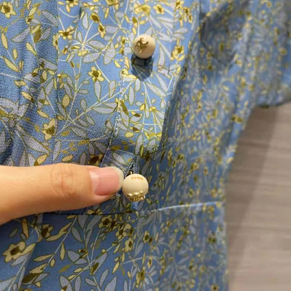 Celine Preppy Dress in Crepe DE Chine for Women in Blue