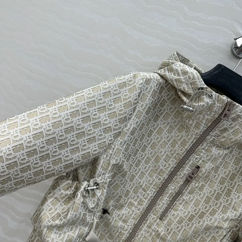 Dior Cropped Hooded Jacket Beige Technical Jacquard Taffeta with Dior Oblique Motif for Men