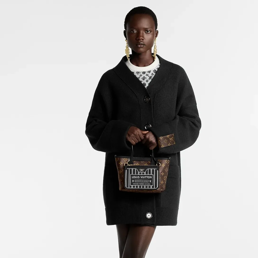 Louis Vuitton Neverfull Bandouliere Inside Out BB Tote Bag in Black Gold Hardware