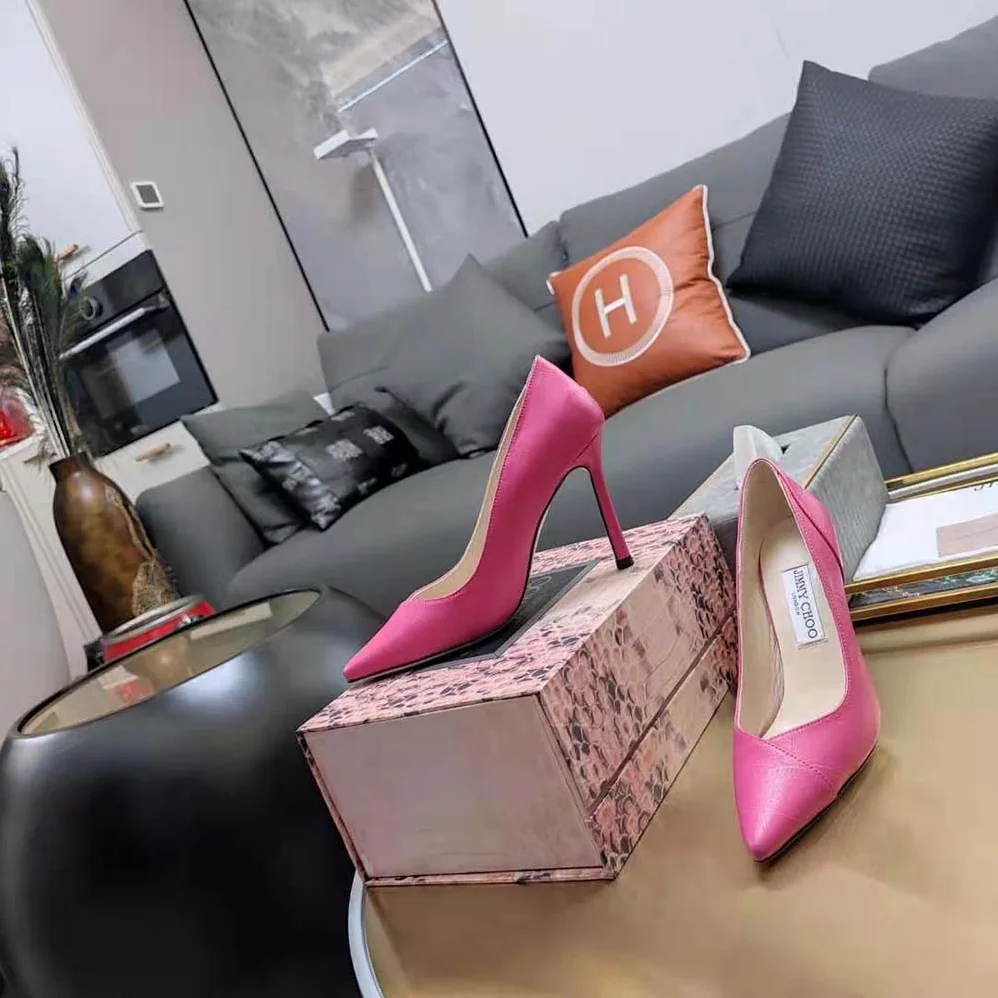Jimmy Choo Cass 95 Tan Croc-Embossed Leather Pumps for Women in Pink