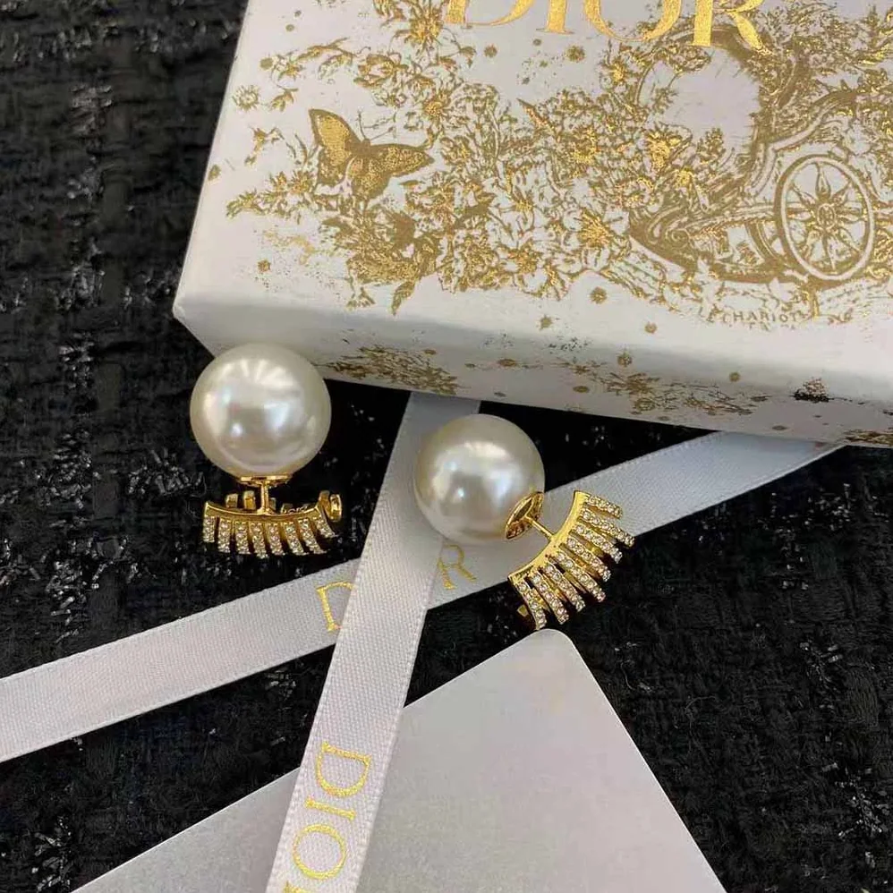 Dior Tribales Earrings Gold-Finish Metal with White Resin Pearls and White Crystals for Women Dior Tribales Earrings Gold-Finish Metal with White Resin Pearls and White Crystals for Women