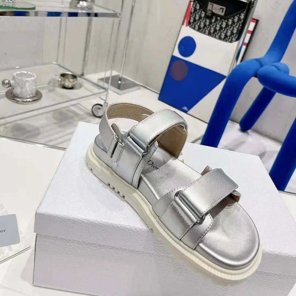 Dior Dioract Sandal Silver for Women in Tone Shiny Laminated Calfskin