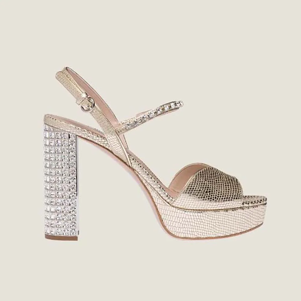 Miu Miu Lizard-print Leather Platform Sandals for Women in Gold Miu Miu Lizard-print Leather Platform Sandals for Women in Gold