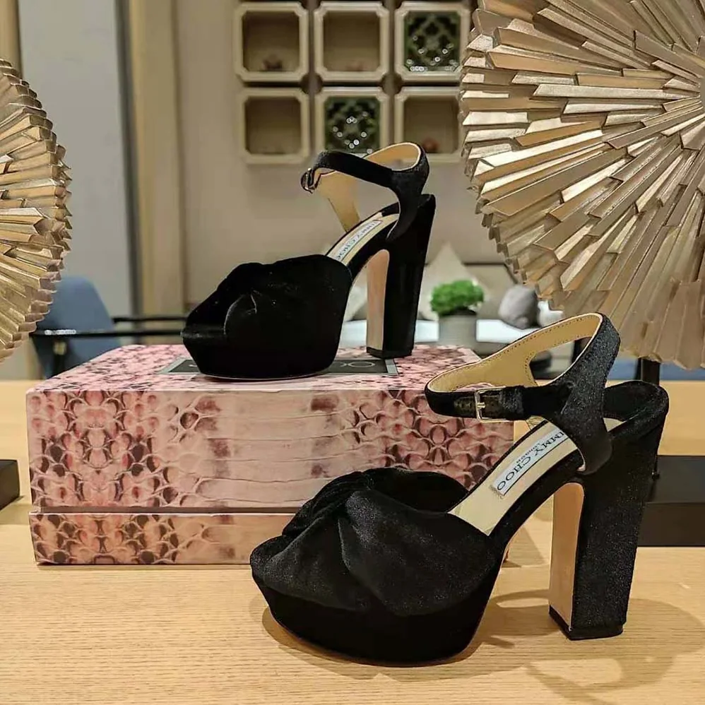 Jimmy Choo Heloise 120 Black Velvet Platform Sandals for Women Jimmy Choo Heloise 120 Black Velvet Platform Sandals for Women
