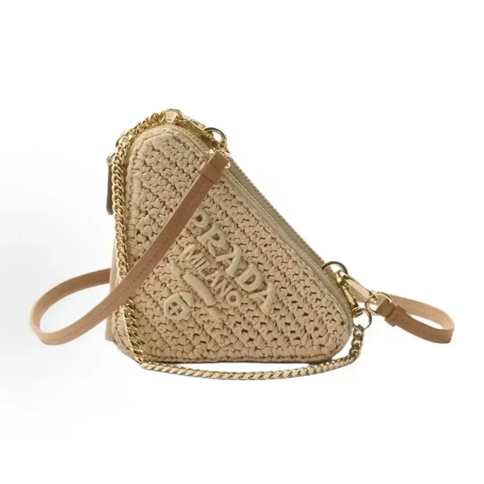 Prada Crochet Eather Mini Pouch Bag for Women in Natural