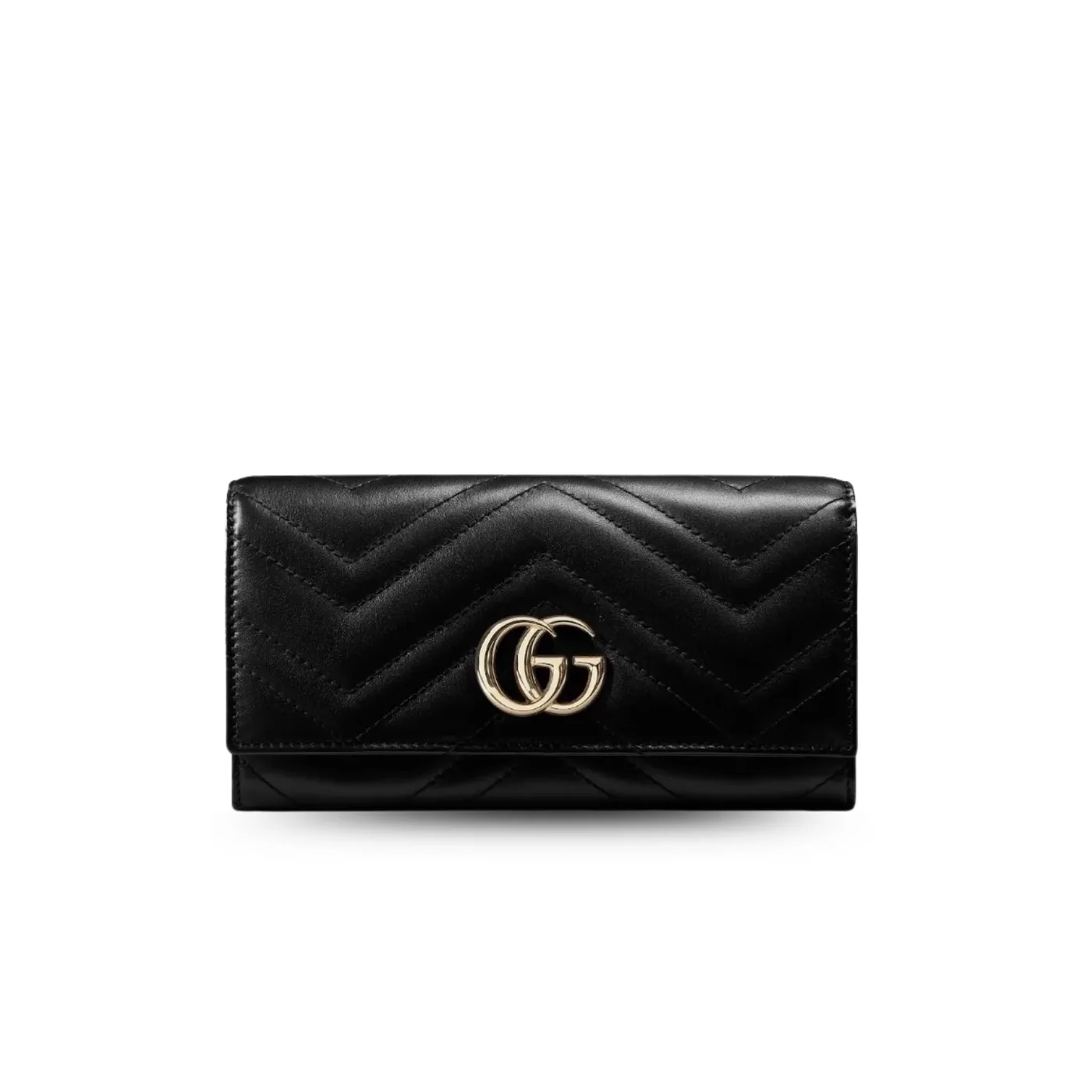 Gucci GG Marmont Continental Wallet in Black Gold Hardware
