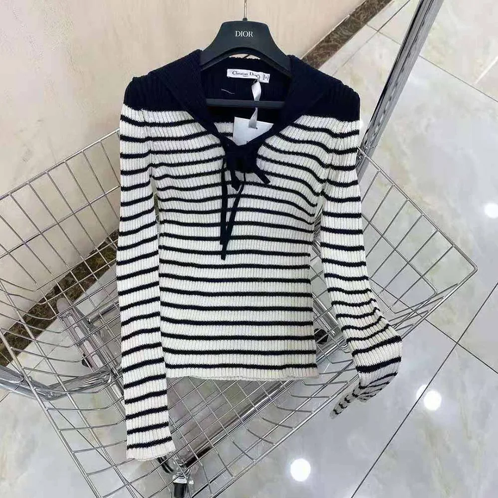 Dior Mariniere Sweater Navy Blue and White Cotton Knit for Women
