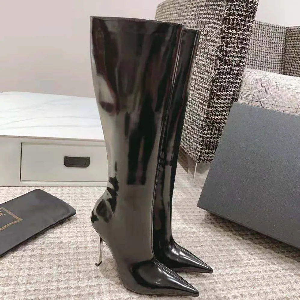 Versace Pin-point Knee-high Boots-105 mm Heel Height for Women in Black Versace Pin-point Knee-high Boots-105 mm Heel Height for Women in Black