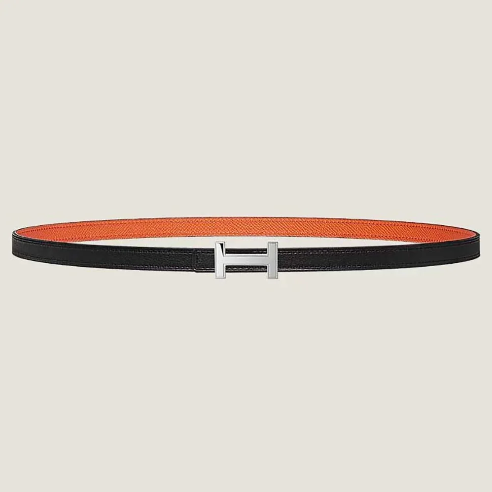 Hermes Focus Belt Buckle & Reversible Leather Strap 13 mm for Women in Silver/Orange