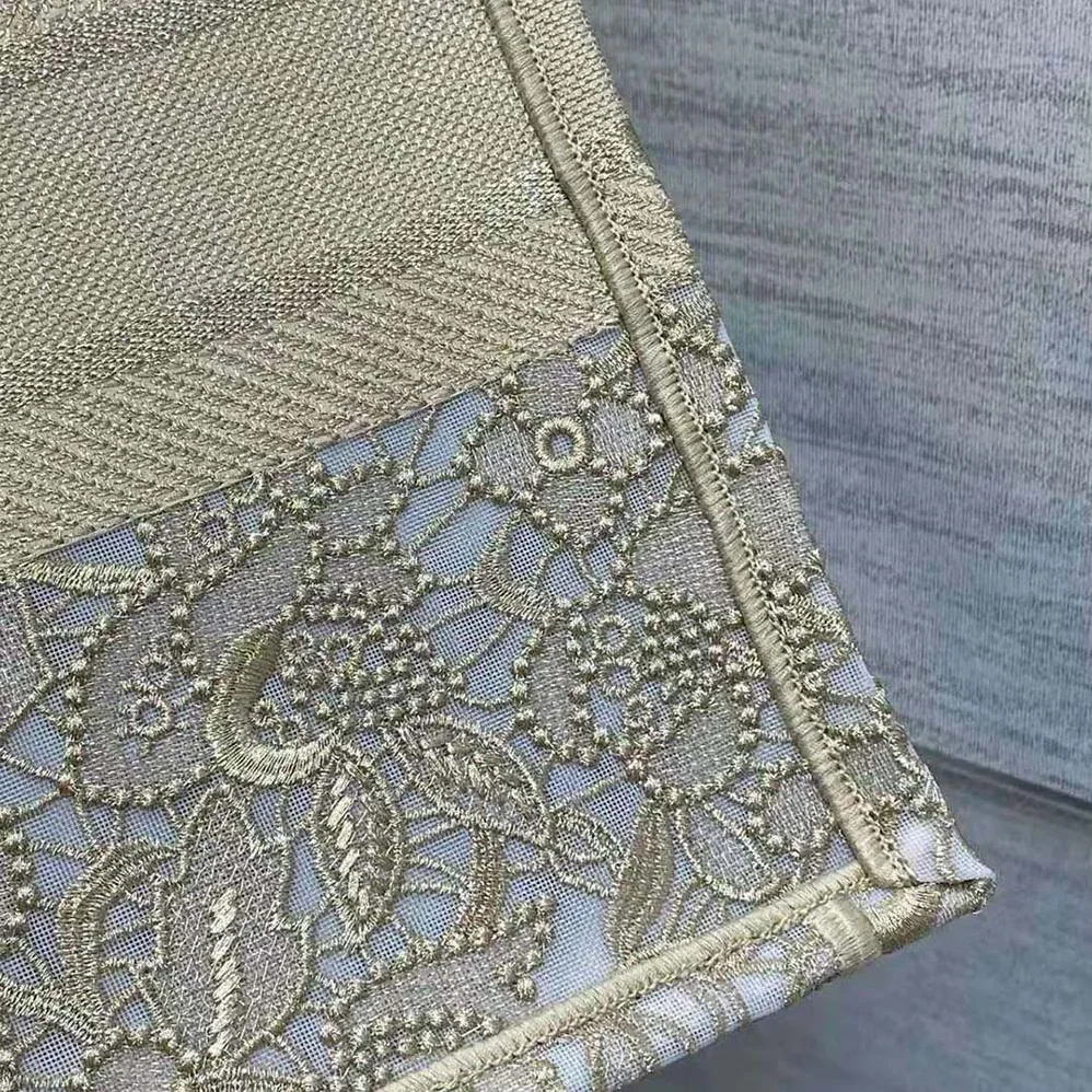 Dior Medium Dior or Dior Book Tote Gold-Tone D-Lace Embroidery with Macramé Effect for Women