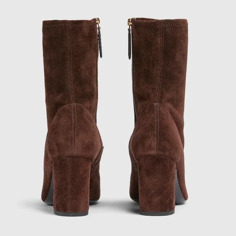 Gucci Ankle Boots With Half Horsebit Dark Brown Suede