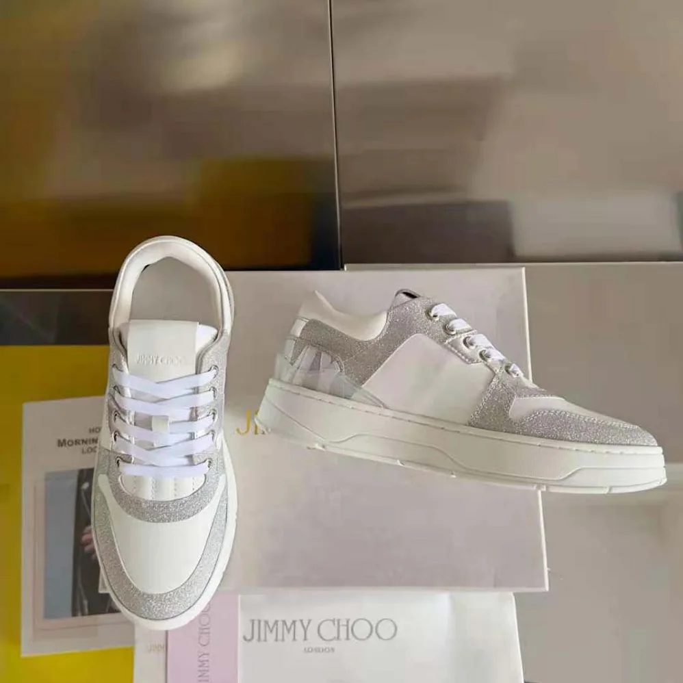 Jimmy Choo Florent/F White Leather Trainers with Glitter for Women