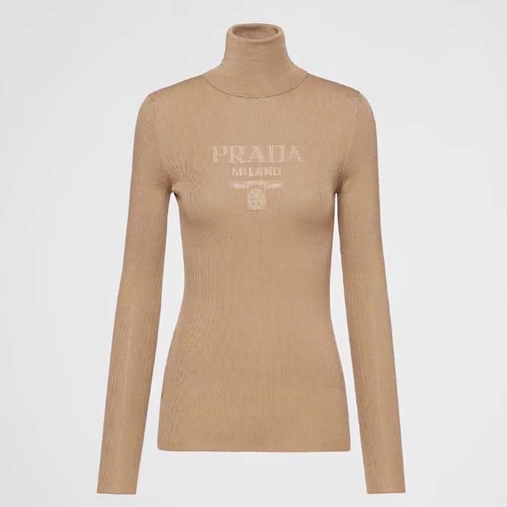 Prada Superfine Wool Turtleneck Sweater for Women in Brown