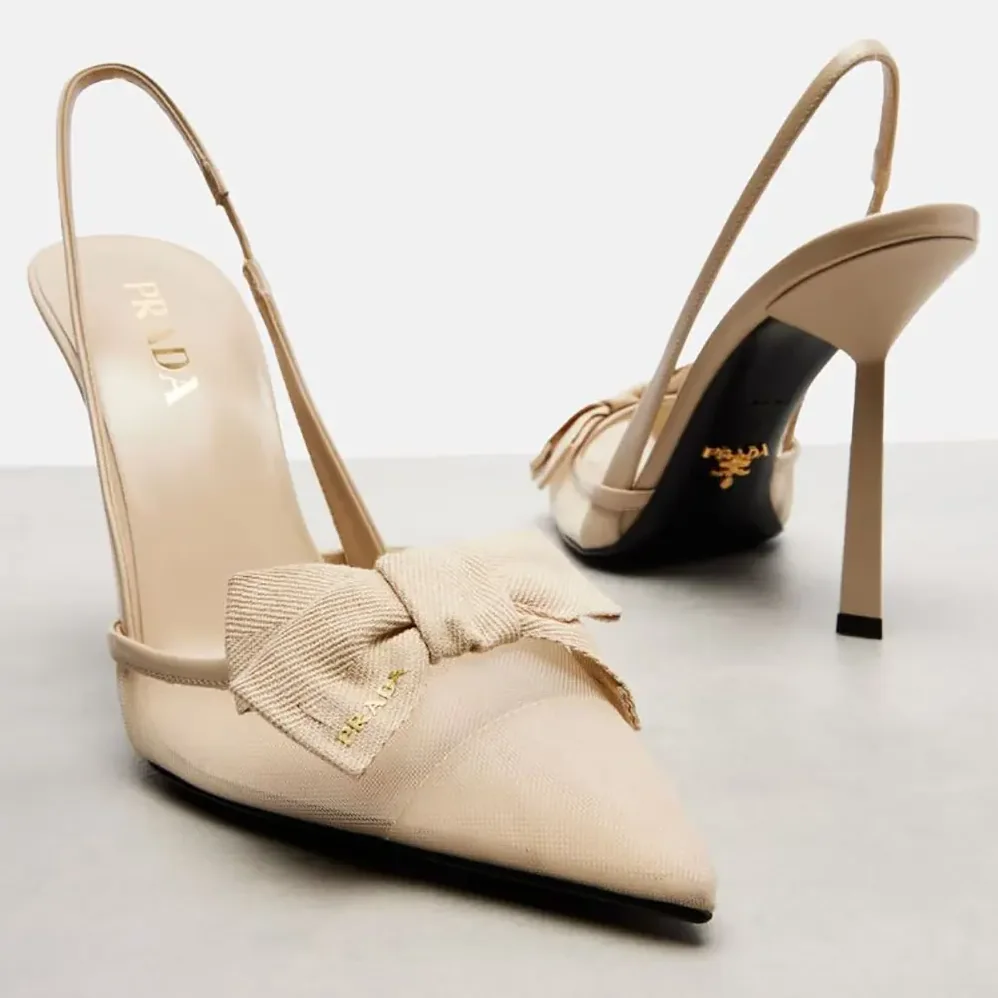 Prada Mesh Fabric Slingback Pumps for Women in Sandy