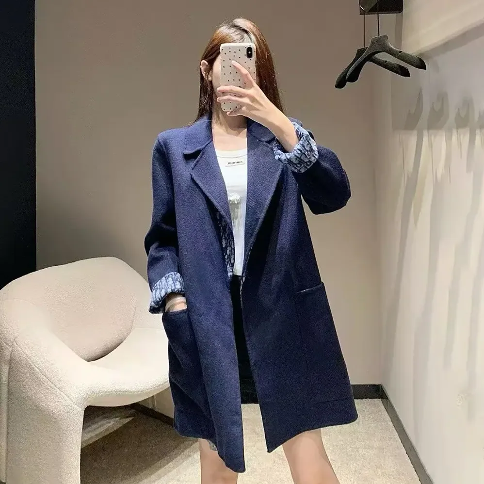 Dior Coat Blue Double for Women in Sided Wool