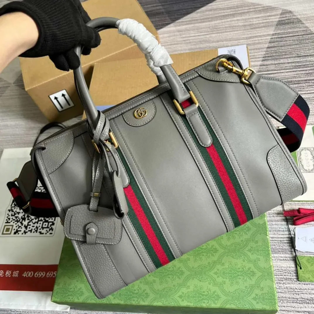 Gucci Double G-Detailed Smooth Medium Handbag Grey /