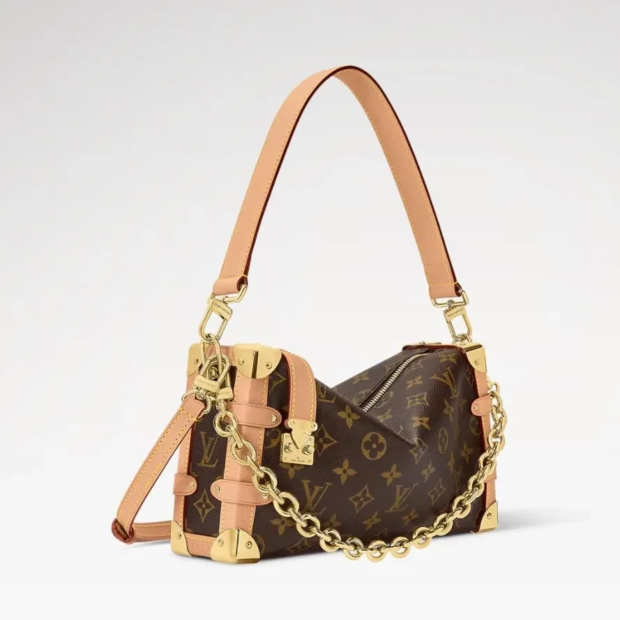 Louis Vuitton Side Trunk MM East West Shoulder Bag in Brown Monogram Gold Hardware