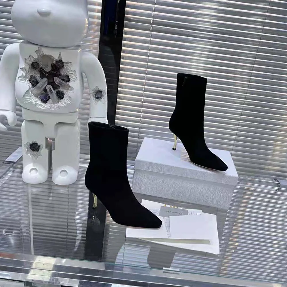 Dior D-Fame Heeled Ankle Boot Black Suede Calfskin for Women Dior D-Fame Heeled Ankle Boot Black Suede Calfskin for Women