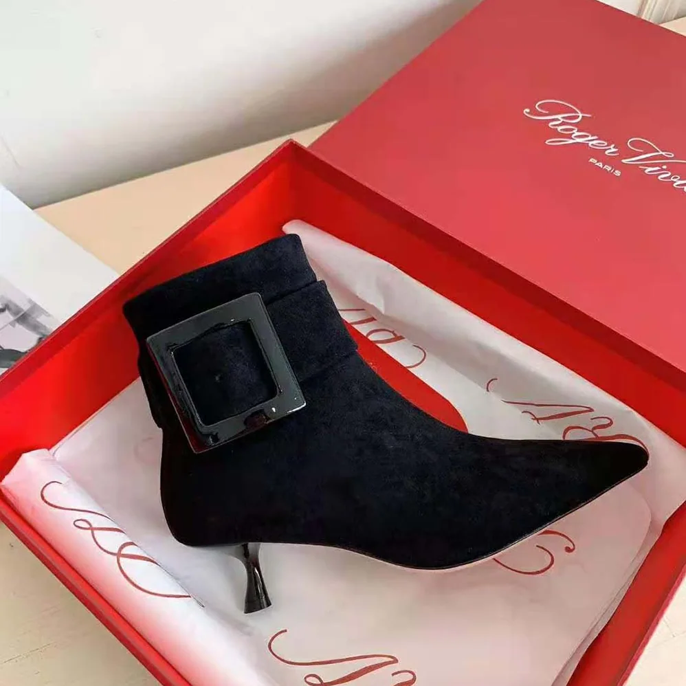 Roger Vivier Pointy Covered Buckle Ankle Boots in Suede for Women