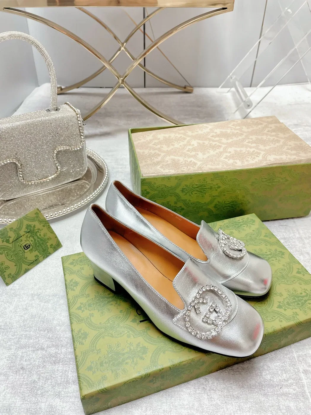 Gucci Mid-Heel Pump With GG Logo Silver for Women Gucci Mid-Heel Pump With GG Logo Silver for Women