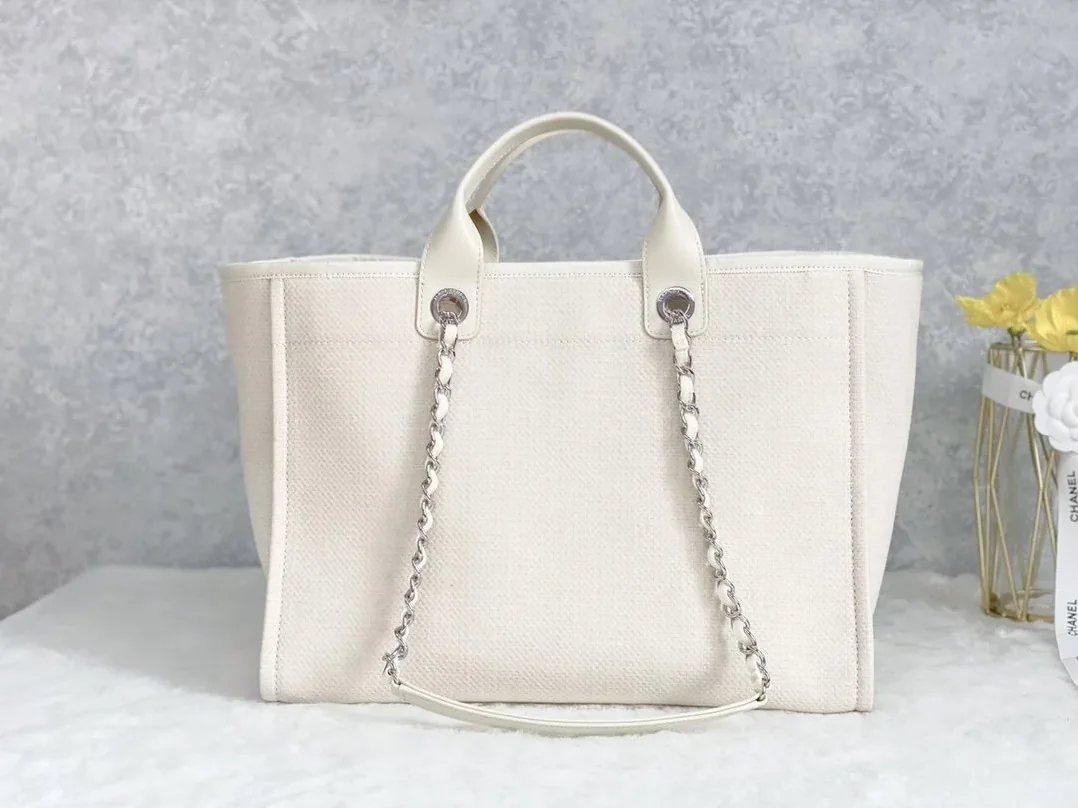 Chanel Shopping Small Tote Bag in Cream Silver Hardware