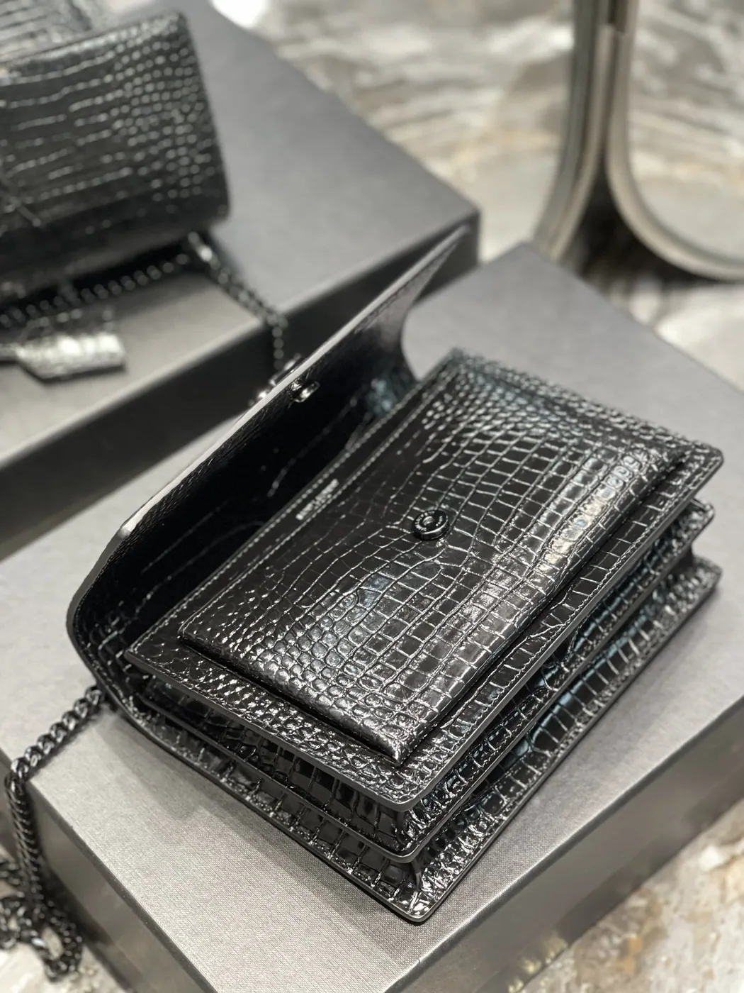 Saint Laurent Sunset Medium Chain Bag Black in YSL Saint Laurent Sunset Medium Chain Bag Black in YSL