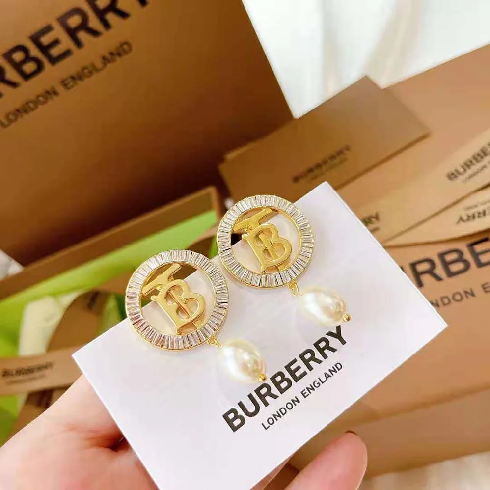 Burberry Pearl Detail Gold for Women in plated Monogram Motif Earrings Burberry Pearl Detail Gold for Women in plated Monogram Motif Earrings