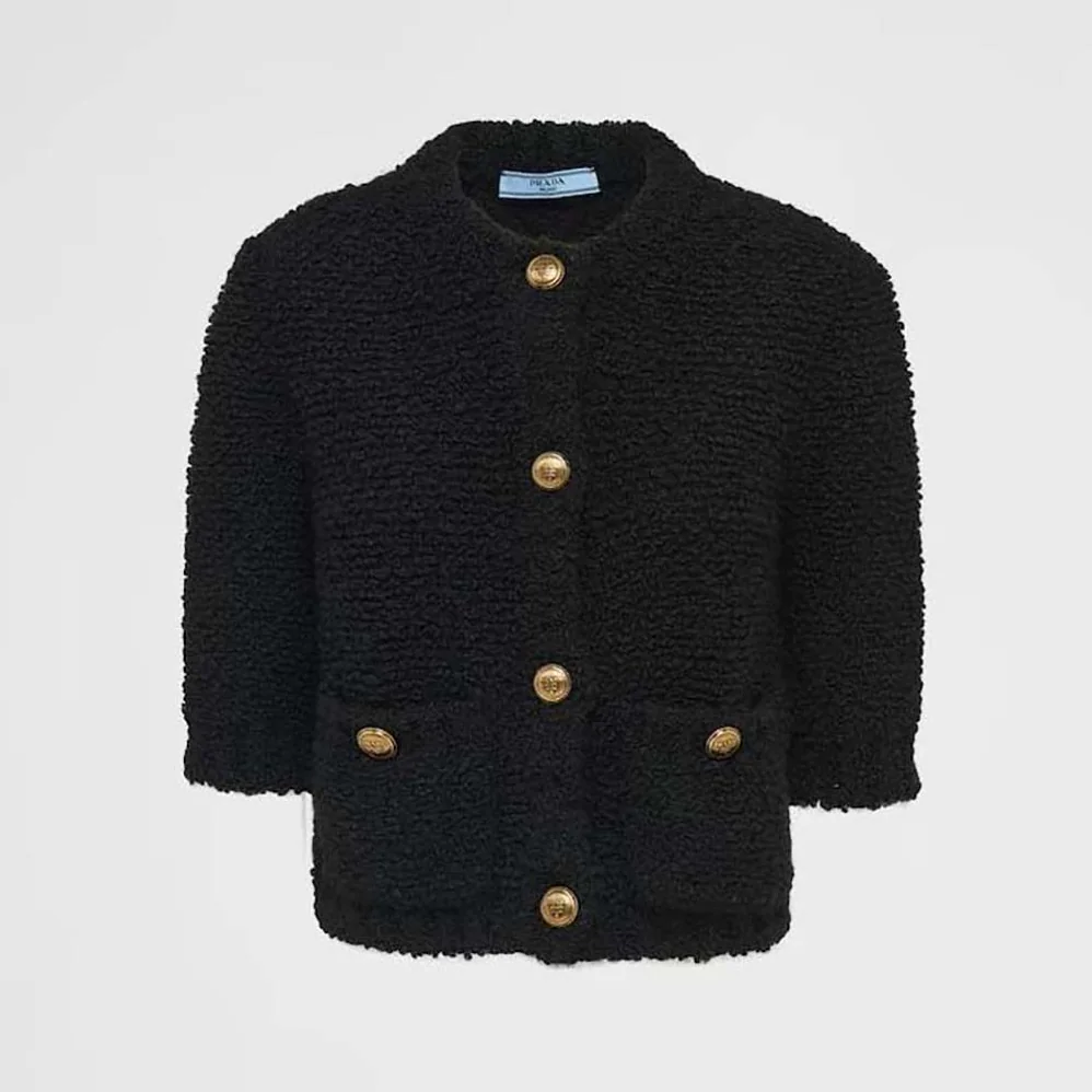 Prada Bouclé Mohair Cardigan for Women in Black Prada Bouclé Mohair Cardigan for Women in Black